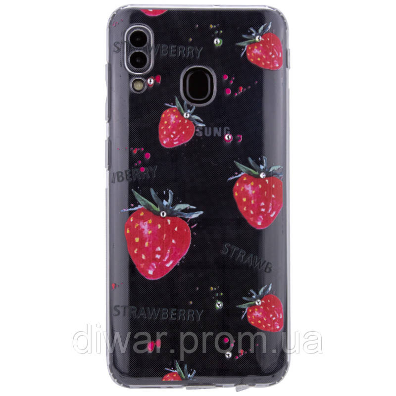 

TPU чехол Luxury Diamond full protective для Samsung Galaxy A20 / A30 Прозрачный / Клубника