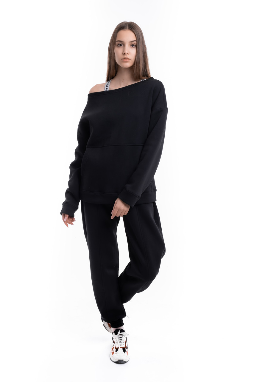 

Костюм женский спортивный зимний на флисе Basic Oversize черный осенний весенний