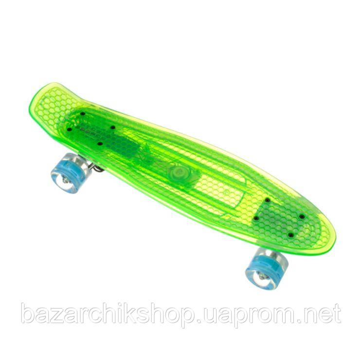 

Penny Board Пенни борд 850 Зеленый-прозрачный с LED подсветкой, светящиеся колеса, детский скейт, скейтборд, Зелёный