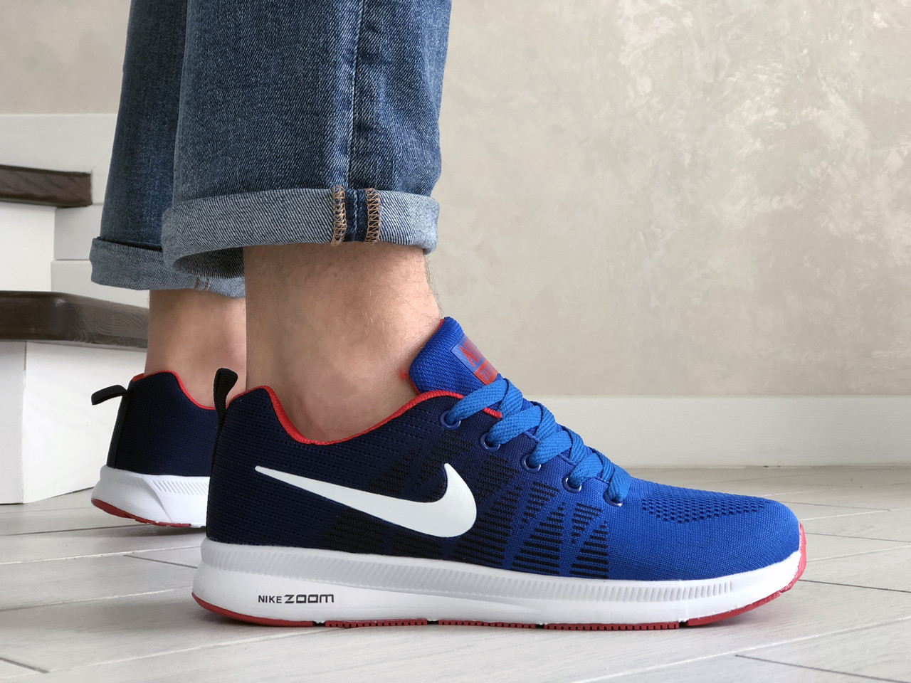 

Мужские кроссовки Nike Найк Zoom, сетка, пена, синие с белым. 42, Синий