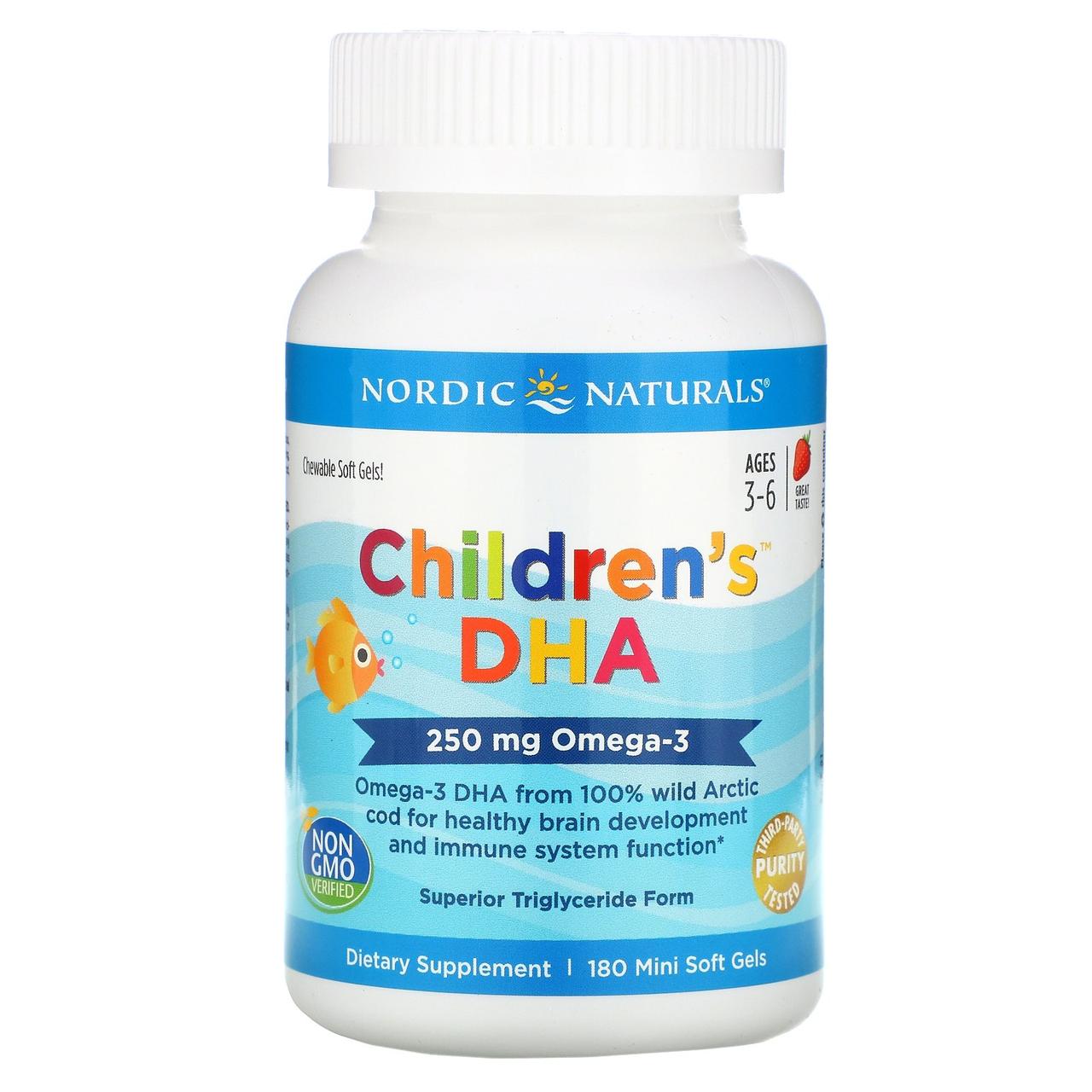 

❀ Рыбий жир для детей, Children's DHA, Nordic Naturals, клубника, 250 мг, 180 капсул