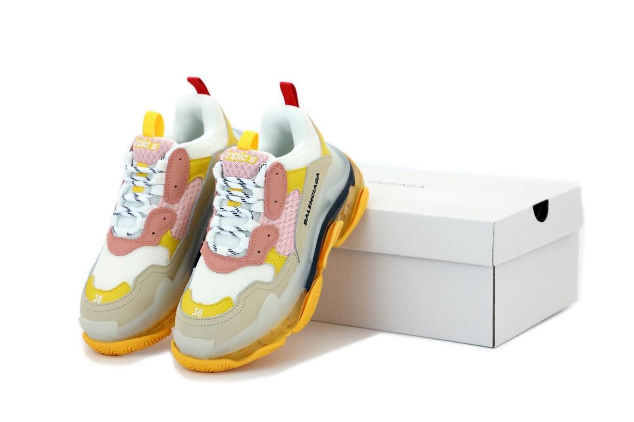 

Женские кроссовки Balenciaga Triple S Yellow Grey Pink (Баленсиага Трипл С желтые с серым и розовым) 36-40 39, Серый