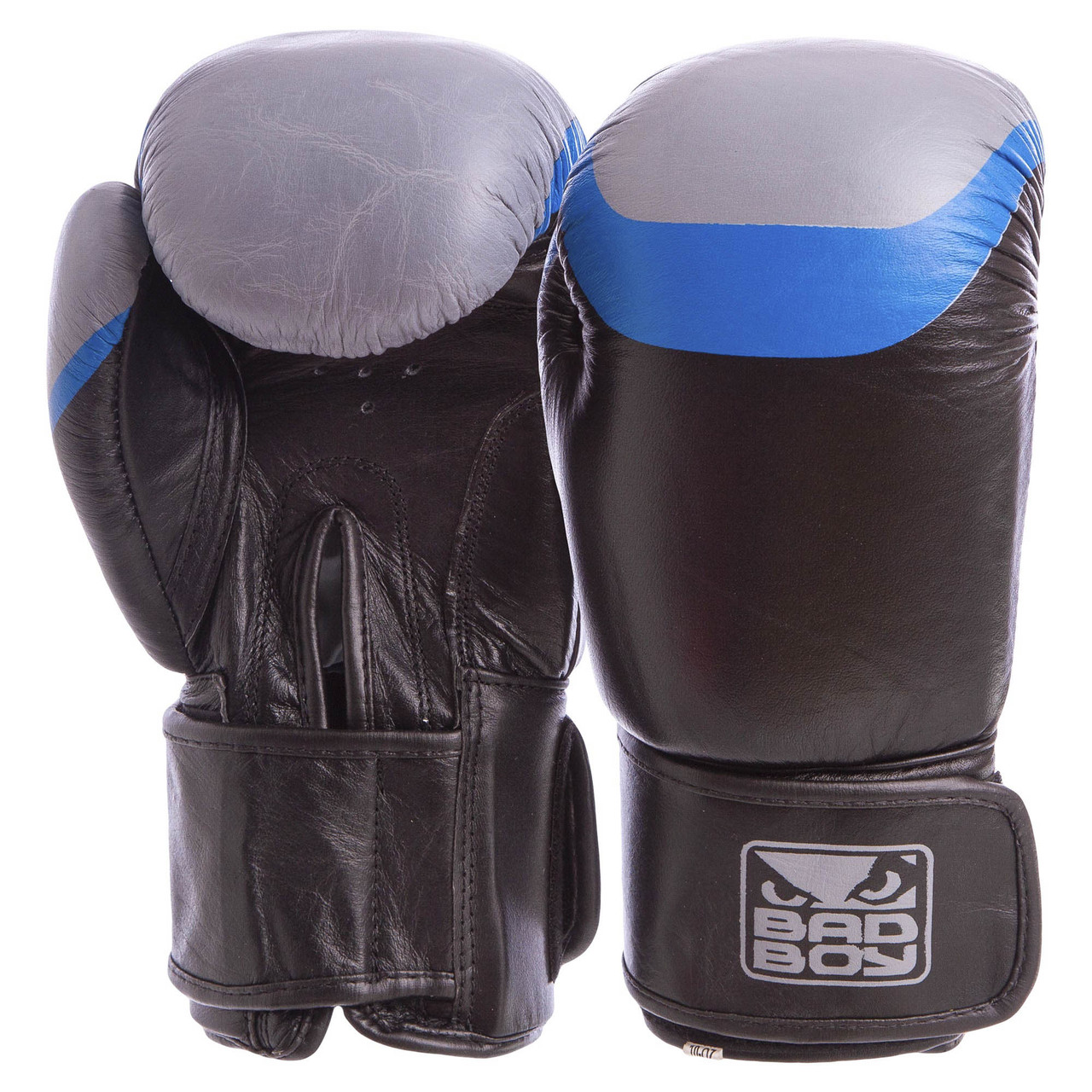 

Перчатки для бокса и единоборств BAD BOY Champ кожаные 5433 Black-Blue-Grey 12 унций