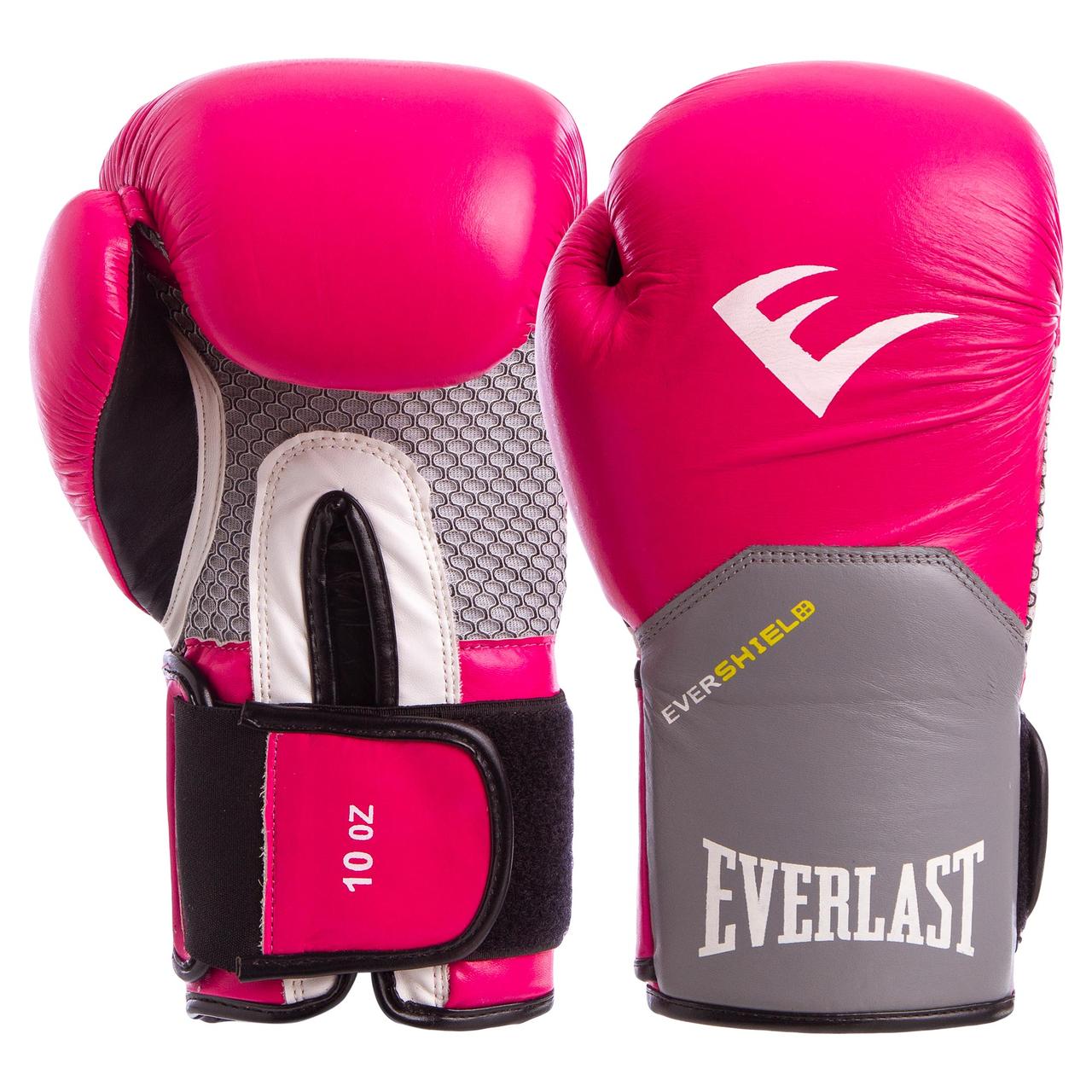 

Перчатки для бокса и единоборств Everlast Champ Pro Style Elite кожаные 5228 Pink-Grey 10 унций