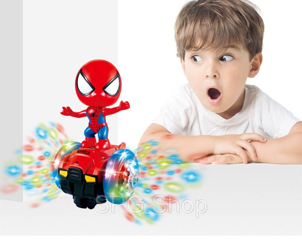 Интерактивная игрушка Спайдермен Детская машинка-гироскутер Spider Man подсветка музыка SPG, Красный