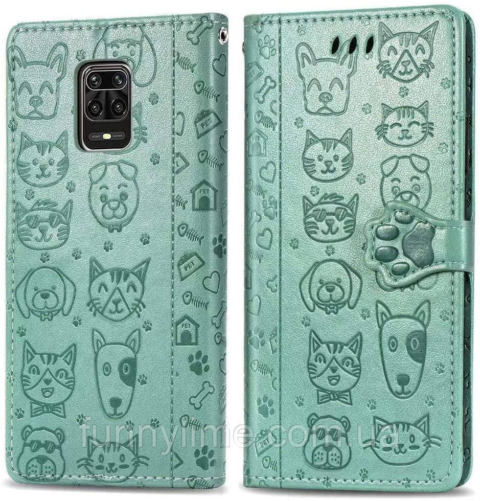 

Чехол Embossed Cat and Dog для Xiaomi Redmi Note 9 Pro Max книжка кожа PU Mint