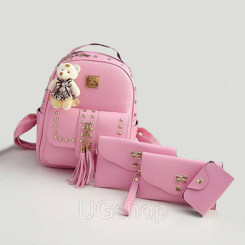 

Рюкзак женский Teddy Back Pack Bag с набором маленьких сумок и кошельком 4 в 1 Розовый, Другие: золотисто-розовый