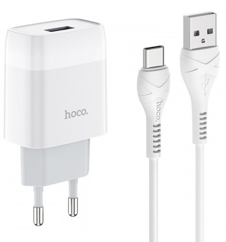 

Зарядное устройство Hoco C72A Glorious 2.1A 1USB + кабель Type-C Белый