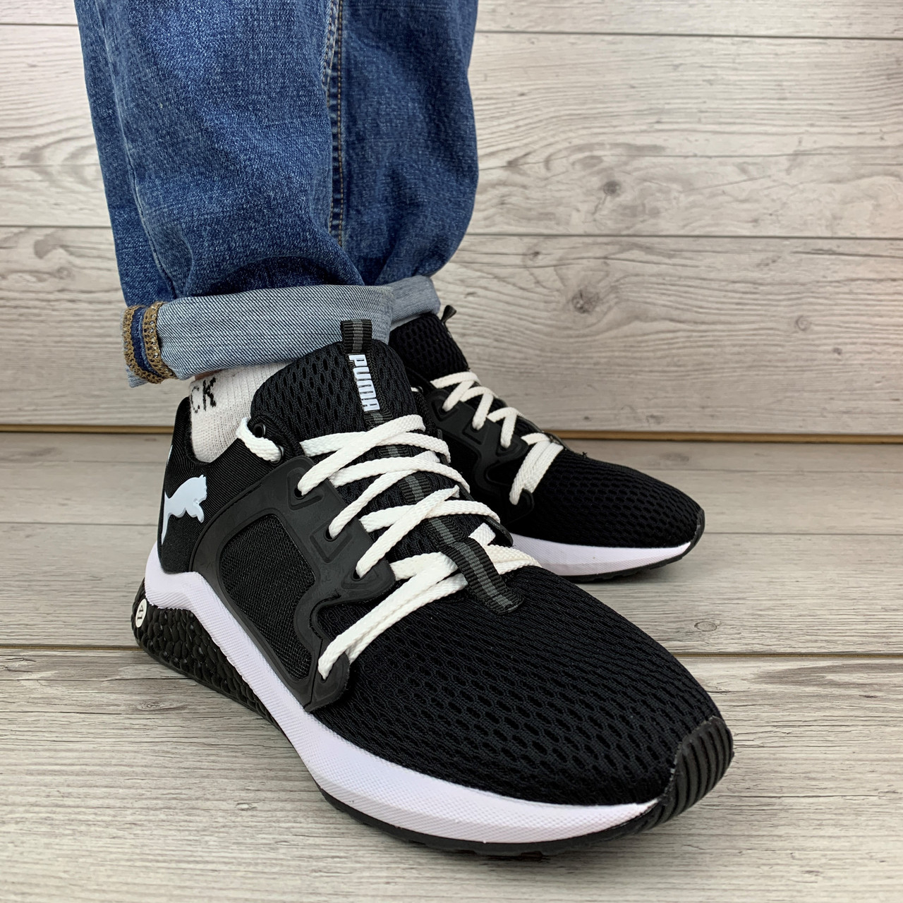 

Мужские кроссовки Puma Sport черно белые пума спорт сетка на шнурках повседневные кросовки для ходьбы 46, Черно-белый