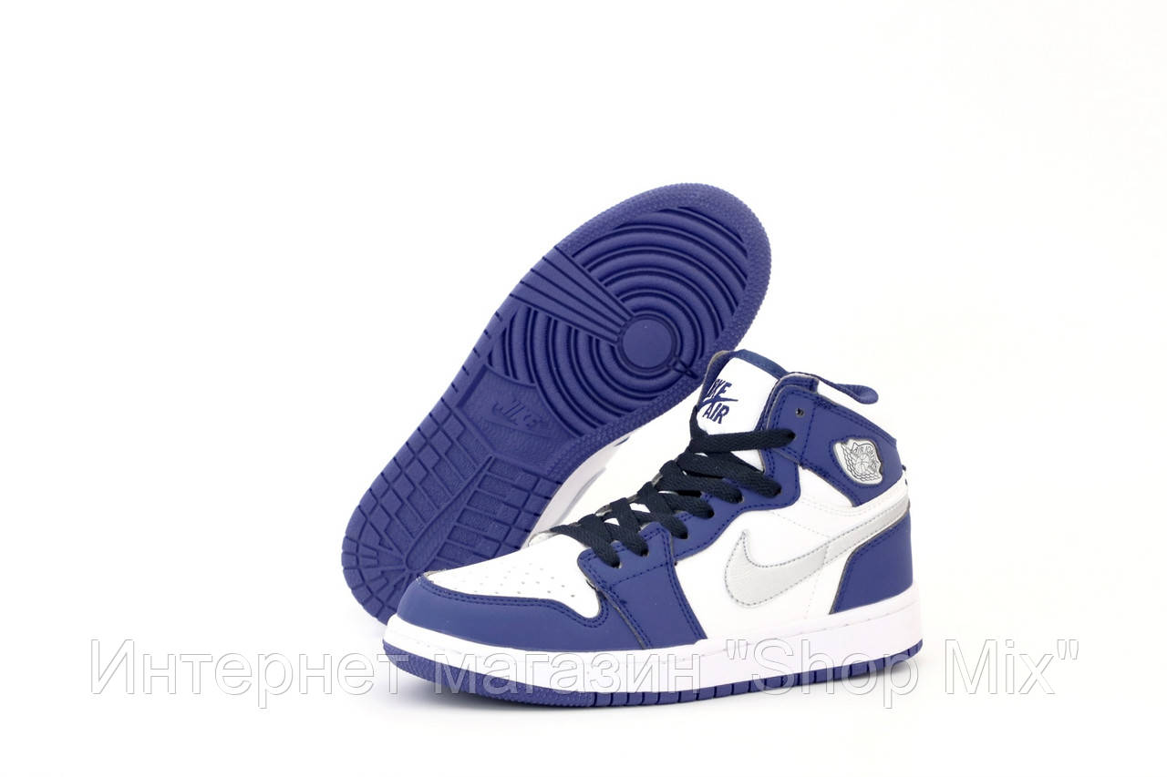 

Кроссовки женские Air Jordan 1 Retro в стиле Аир Джордан , натуральная кожа код KD-12457. Белые с синим 40, Белый