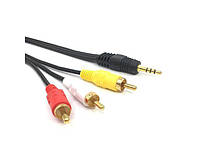 Аудіо-відео кабель 3.5 мм M(4pin) - 3*RCA(тюльпан) M 1.5 м TRY Wire чорний новий гарантія 12мес!