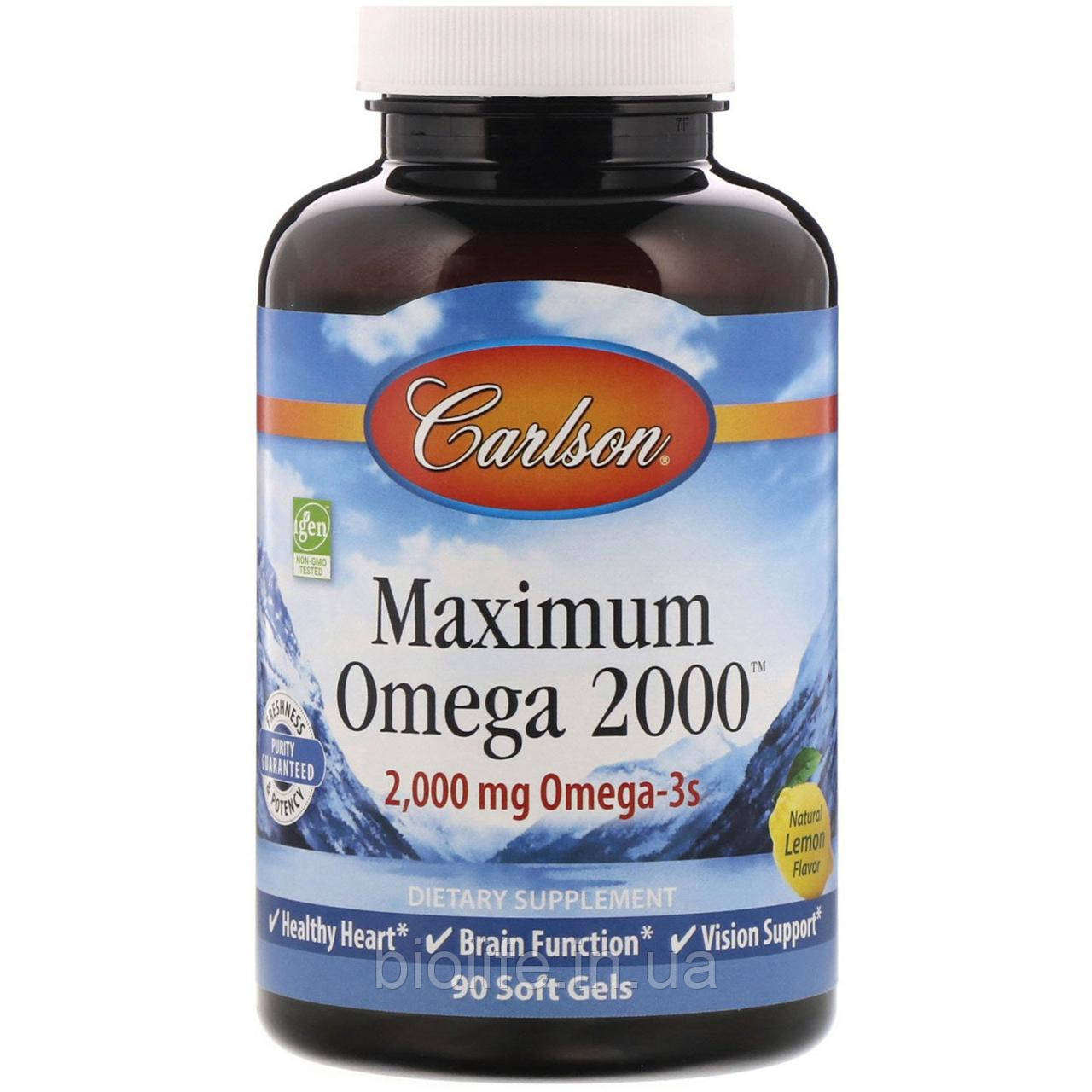 

Carlson Labs, Максимум Омега 2000, Натуральный вкус лимона, 2 000 мг, 90 мягких таблетки