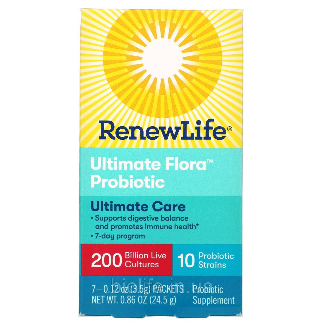 

Renew Life, Ultimate Care, Ultimate Flora Probiotic, 200 Billion Live Cultures, 7 Packets, 0.12 oz (3.5 g)