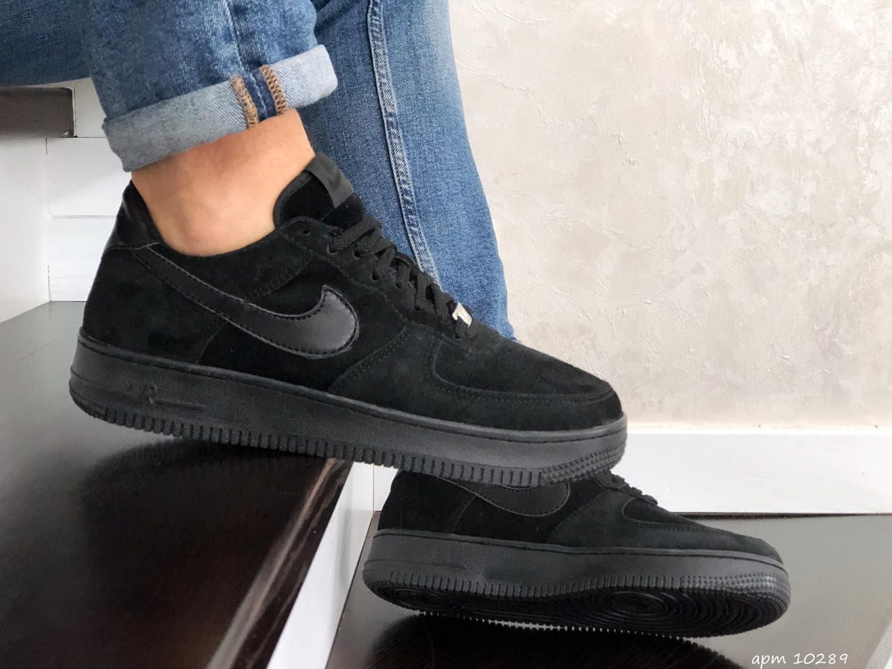 

Мужские кроссовки в стиле Nike Найк Air Force Af 1, черные 44 (28 см), Черный