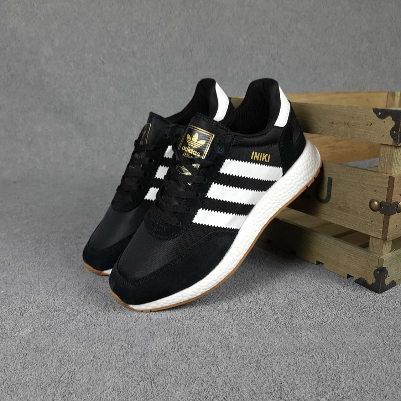 

Мужские кроссовки в стиле Adidas Адидас INIKI, черные с белым 41 (26 см), Черно-белый