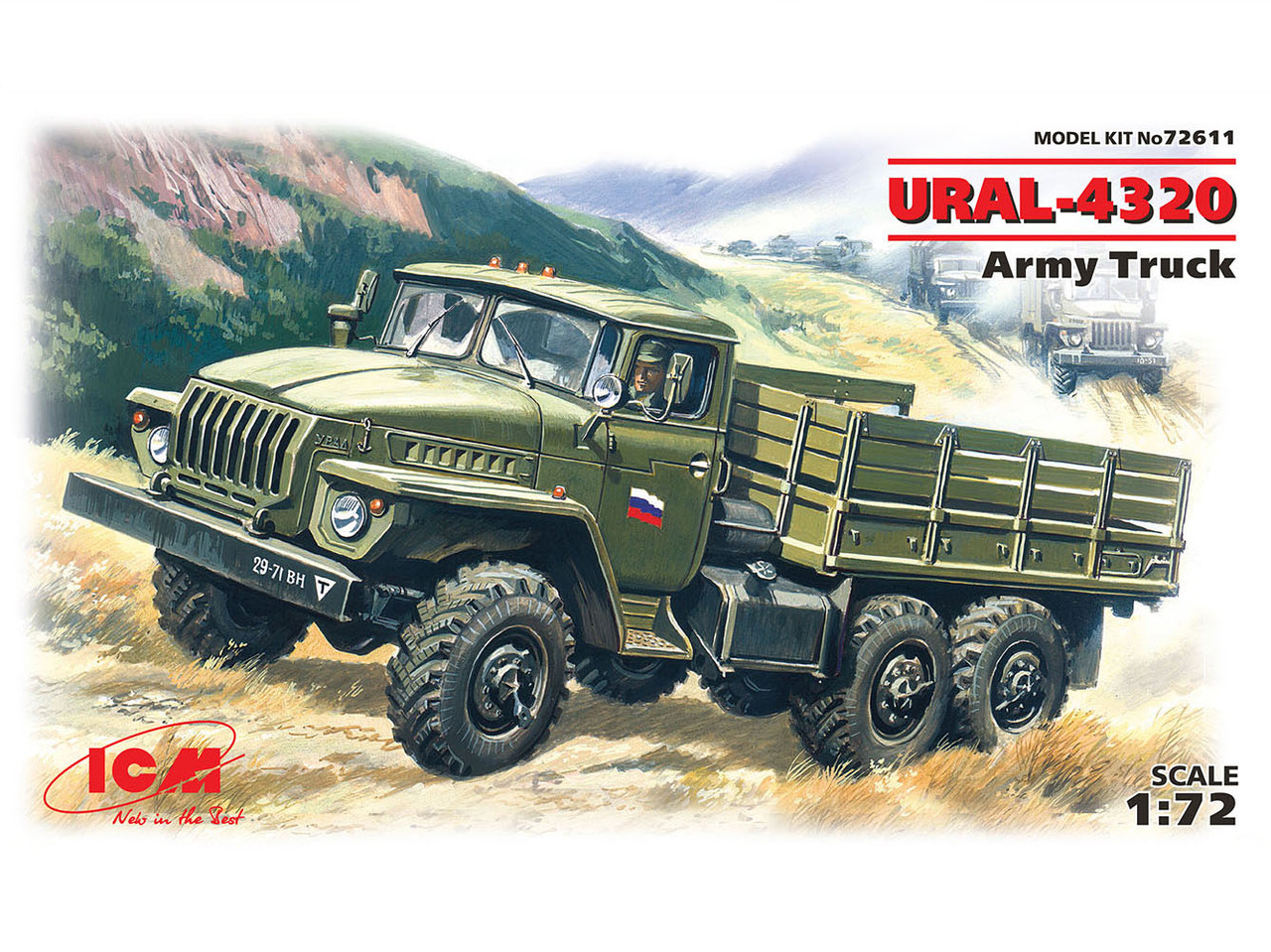 

Урал 4320, армейский грузовой автомобиль. Модель для склеивания в масштабе 1/72. ICM 72611