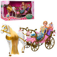 Музична карета з принцесою, конячка ходить, звуковий супровід, золота грива, 252А, фото 1