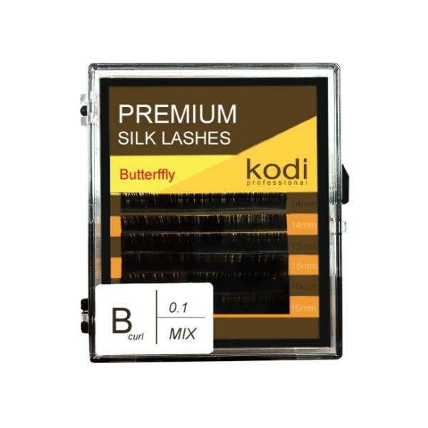 Вії для нарощування, чорні Kodi Professional №В. 0.10 6 рядів: 14-2; 15-2; 16-2