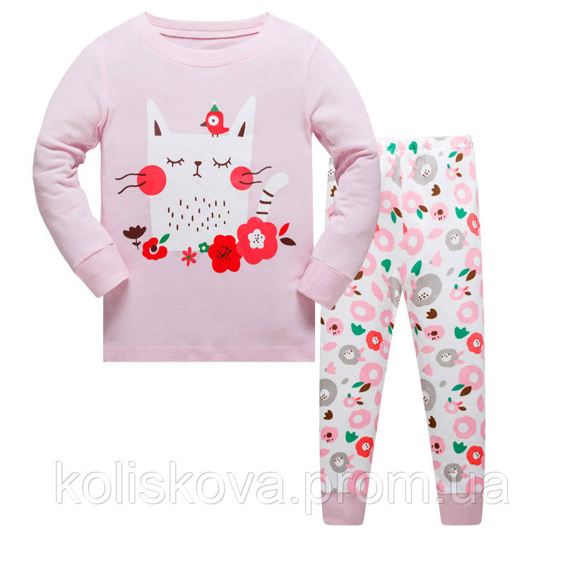 

Пижама для девочки Кошечка и цветы Baobaby (95), Розовый