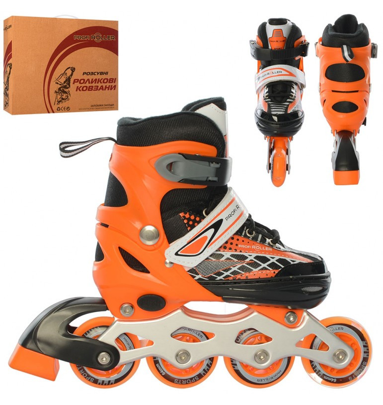 

Детские роликовые коньки раздвижные PROFI ROLLER 2570 (31-34) черно-оранжевые, колеса 70мм (1 шт, Оранжевый