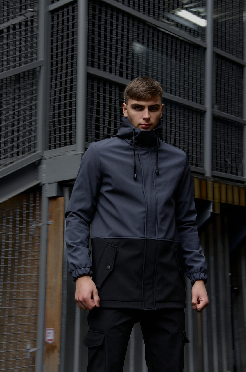 

Куртка мужская серая черная Softshell демисезонная "Citizen" Intruder осенняя весенняя на флисе+Ключница