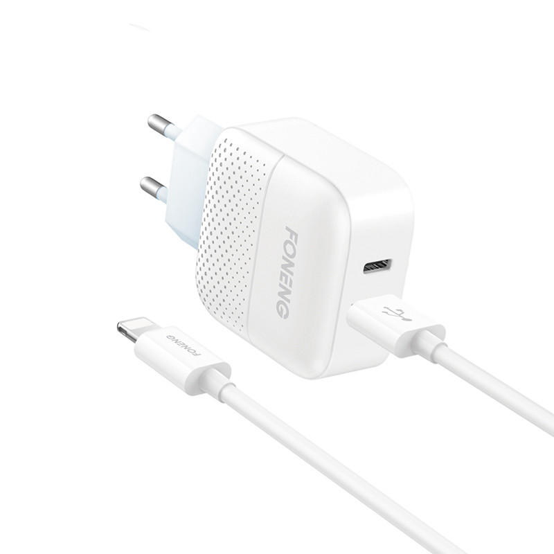 

Зарядное устройство + кабель Lightning FONENG EU26 (1xUSB QC/1xPD), Whtie