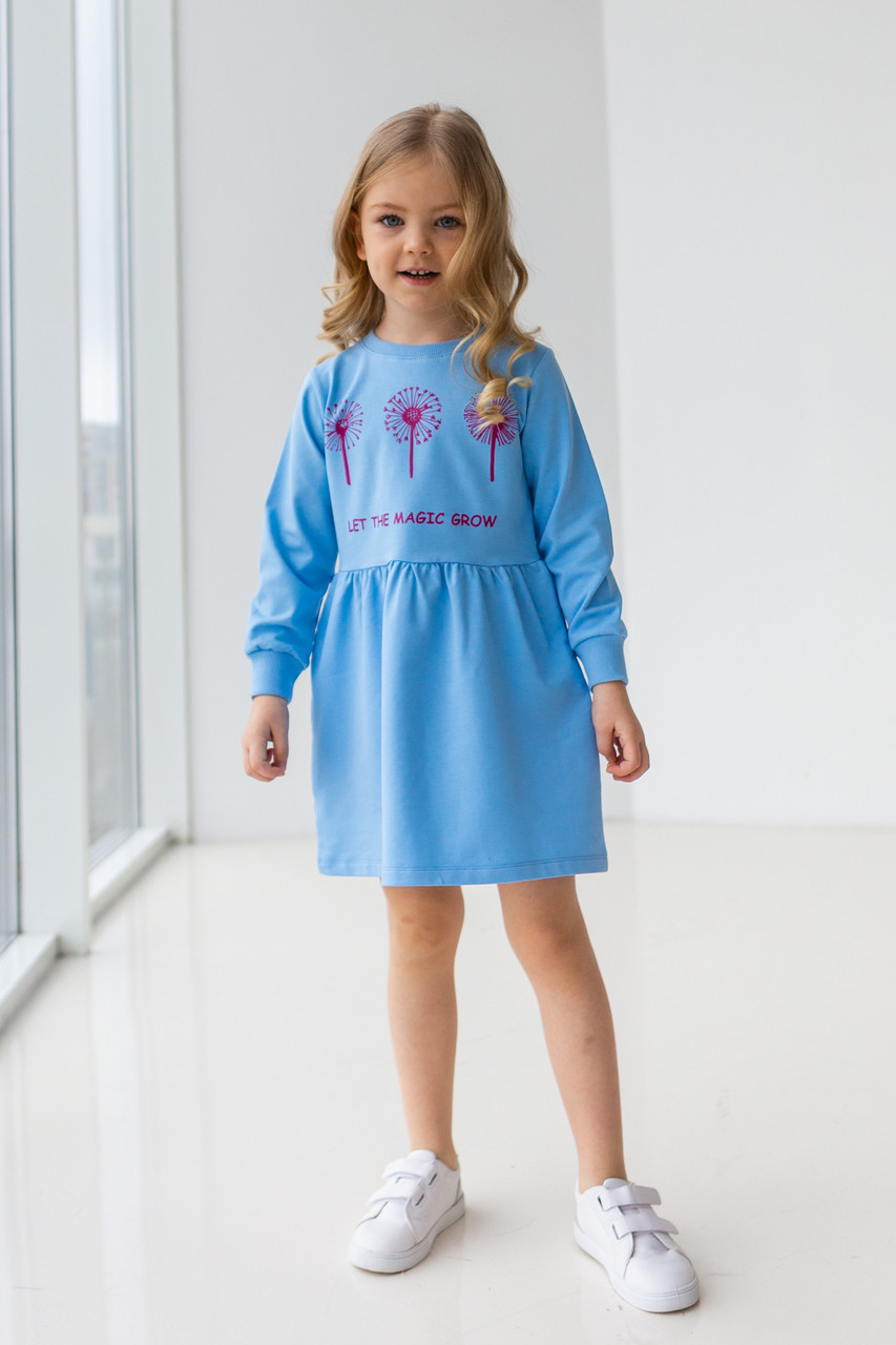 

Голубое свободное детское платье 110-122 116, Голубой