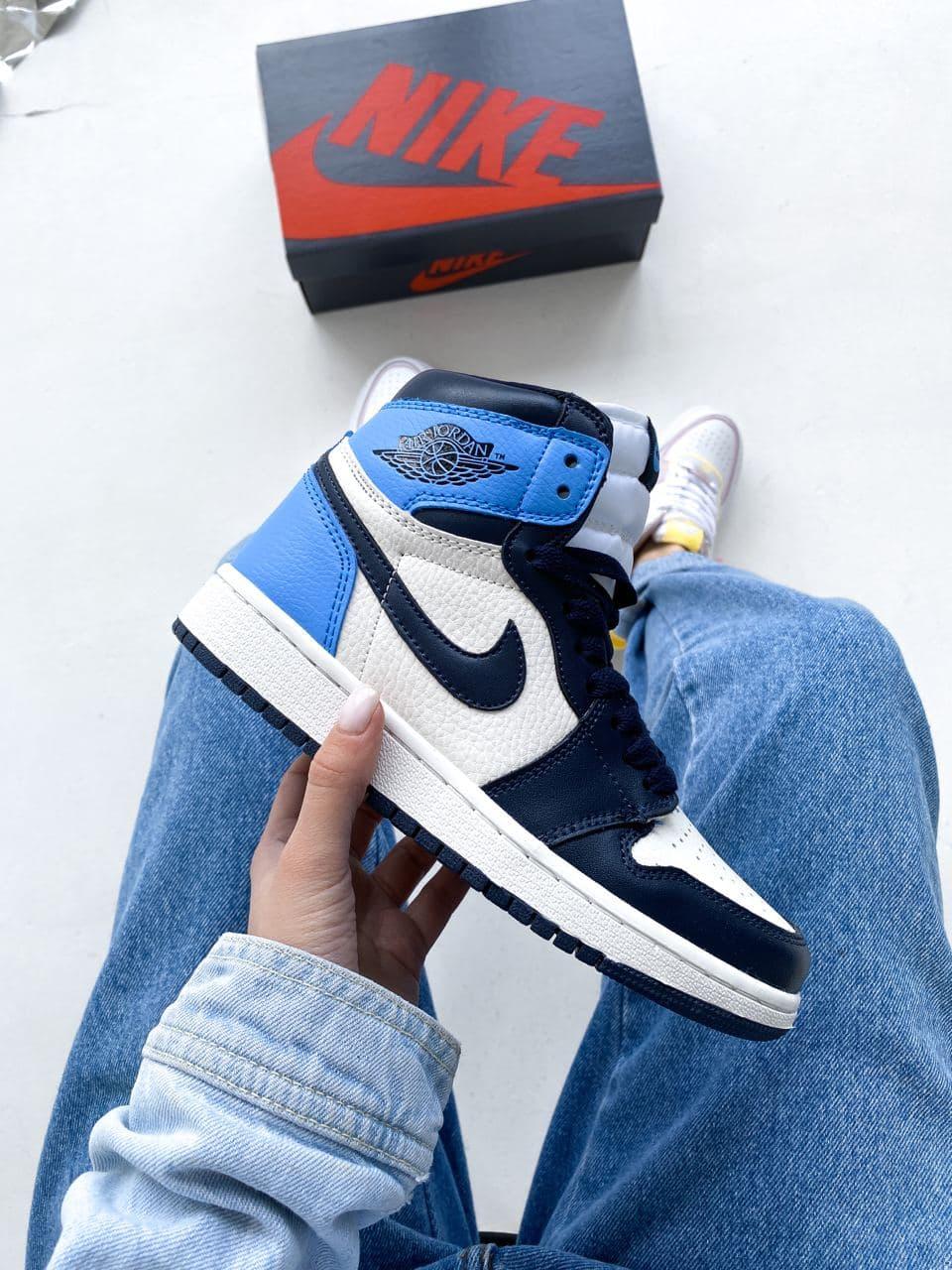 

Женские кроссовки Nike Air Jordan 1 Retro High Blue White / Найк Аир Джордан 1 Ретро Высокие Голубые Белые 38, Голубой