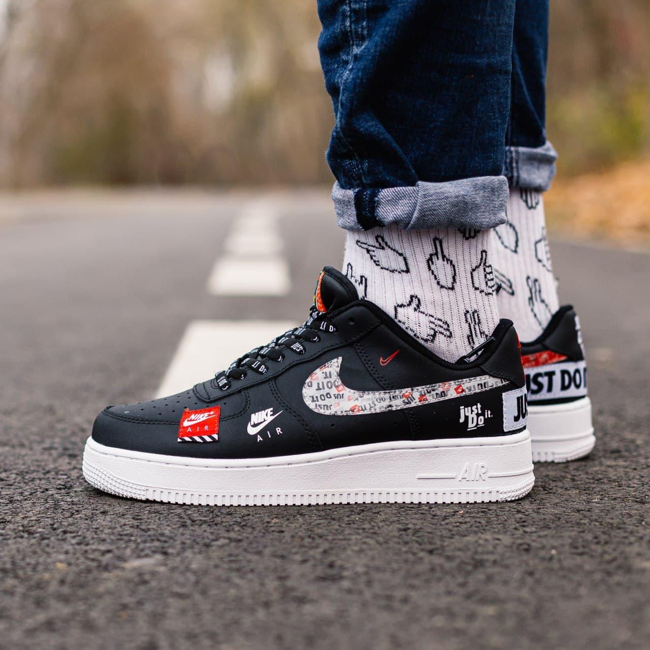 

Мужские кроссовки Nike Air Force 1 Just Do It Black White Red / Найк Аир Форс 1 Лоу Джаст Ду Ит Черные Белые, Черный