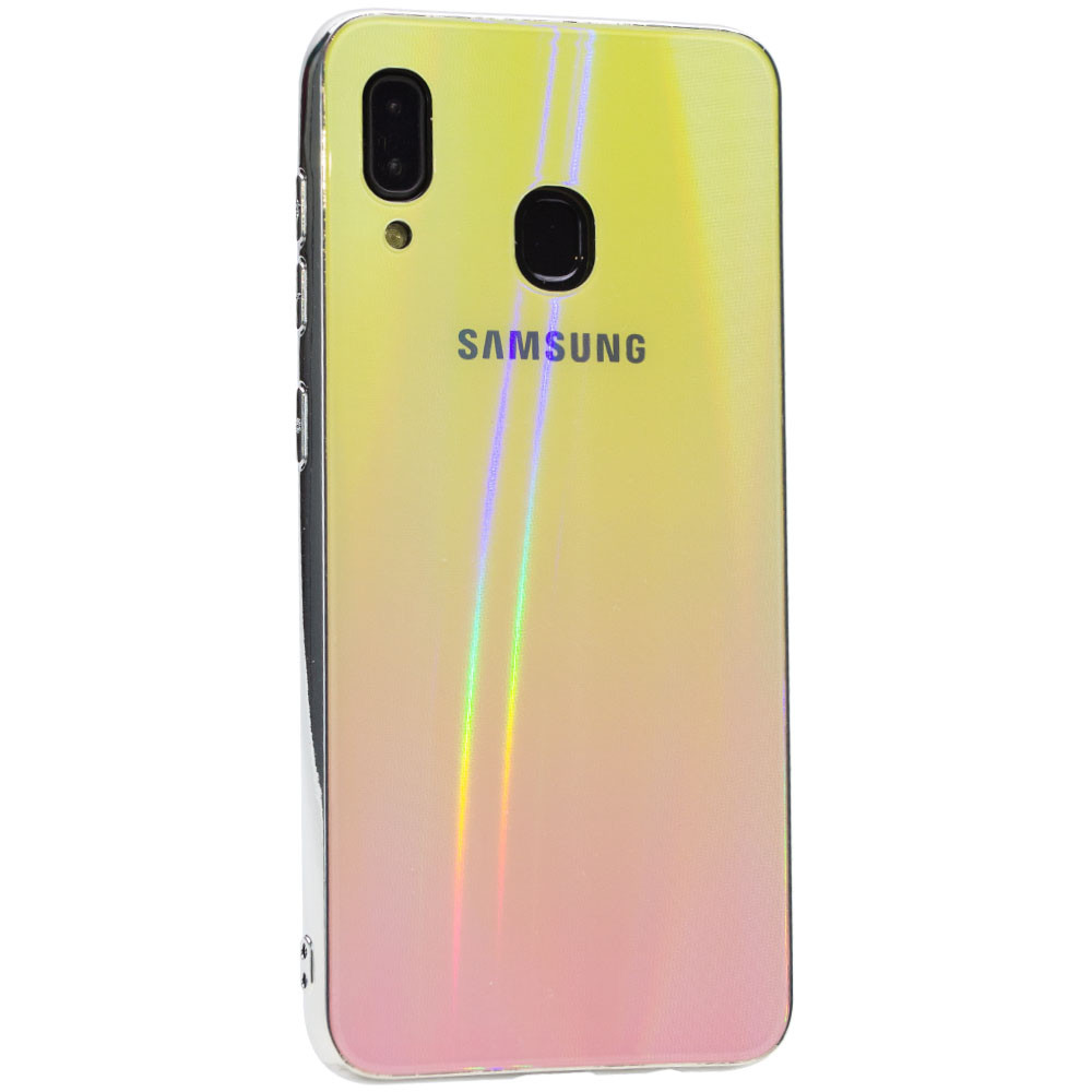 

TPU+Glass чехол Gradient Aurora с лого для Samsung Galaxy A20 / A30, Розовый