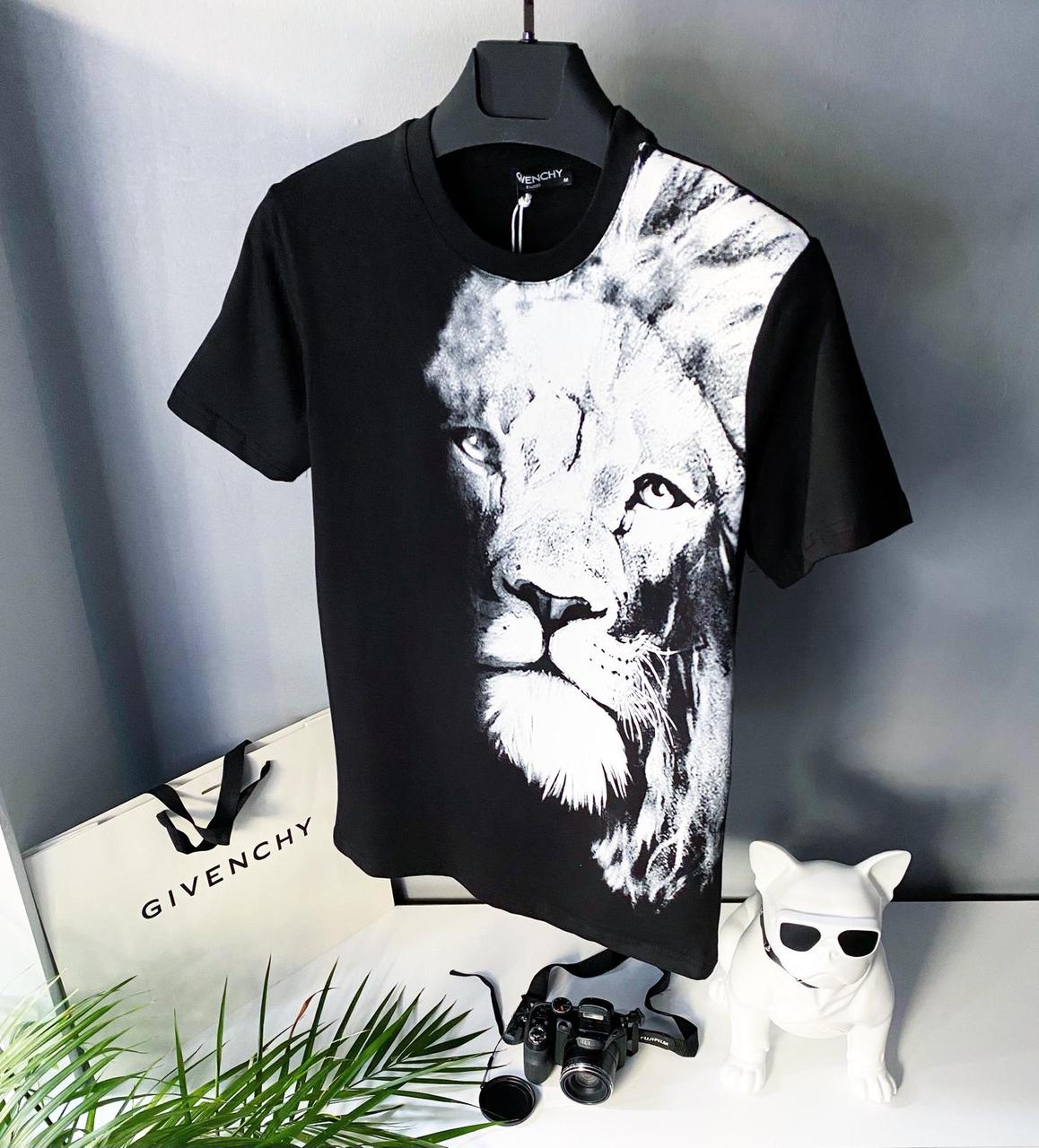 Модная мужская летняя футболка черная с белым "Лев" - S