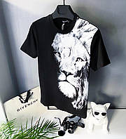 Модна чоловіча літня футболка чорна з білим "Лев" - S