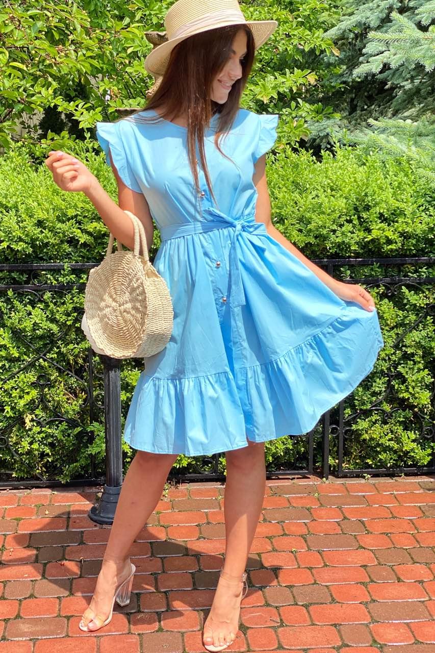 

LUREX Красивое летнее платье с пояском - голубой цвет, M