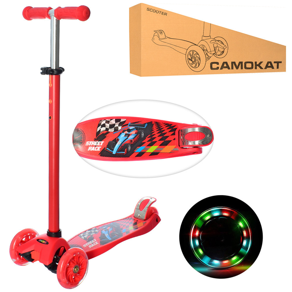 

Самокат JR 3-055-R (1шт) MAXI,алюм+ст,кол3штПУ,2пер118мм,задн80мм,свет,рисун,цветн руль63/85см, кор