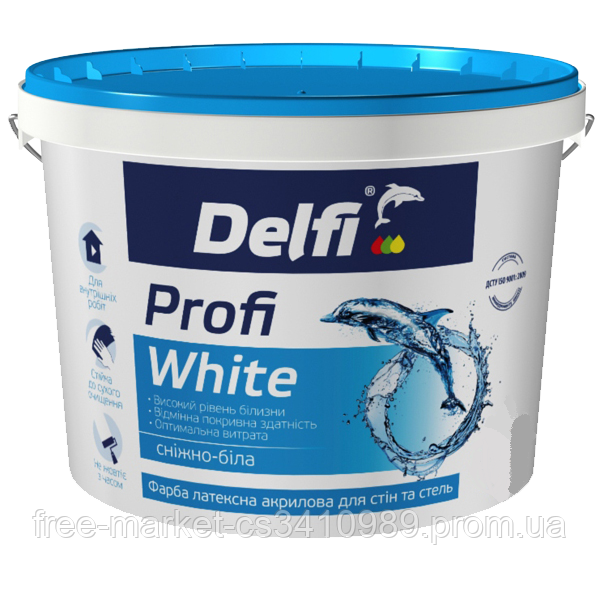 

Краска латексная акриловая для стен и потолков "Profi White" Delfi 4.2кг, Белый