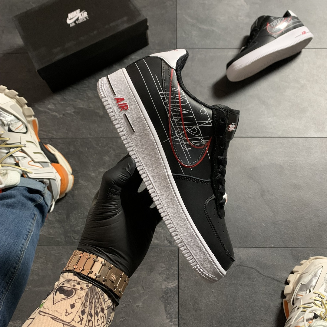 

Nike Air Force 1 Black White Red (Черный), Чёрный