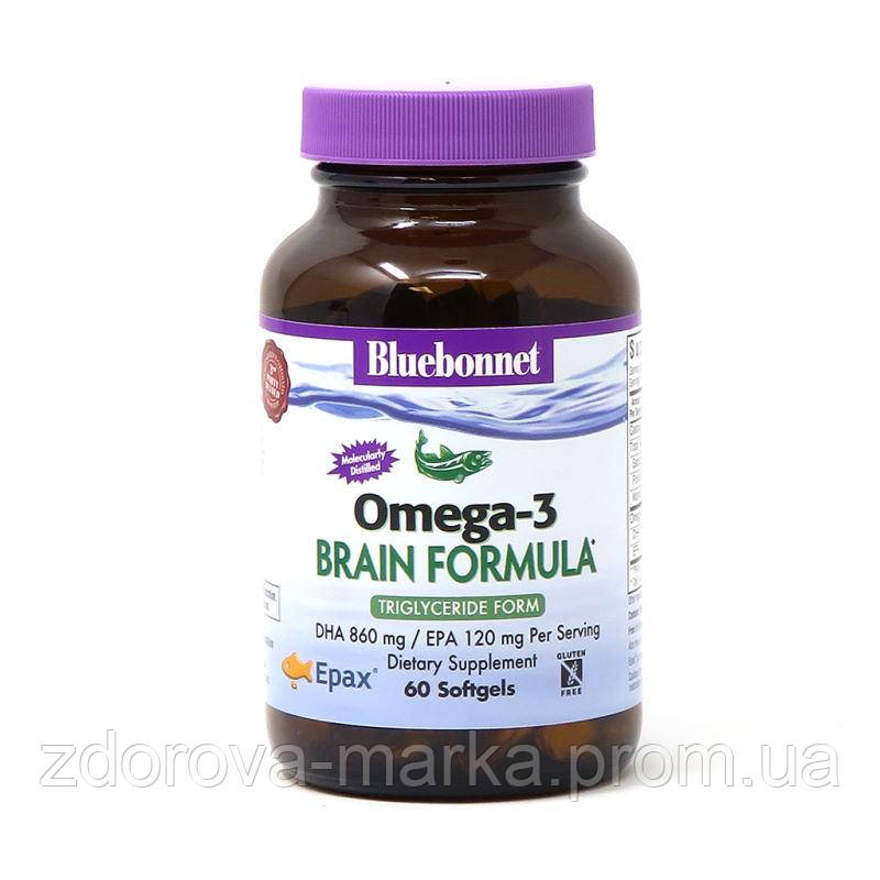 

Жирные кислоты Bluebonnet Omega-3 Brain Formula, 60 капсул