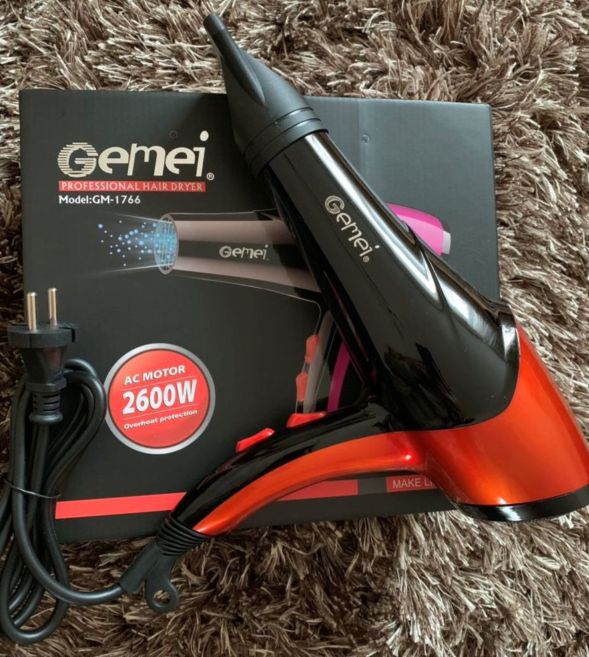 

Профессиональный фен Gemei GM 1766, мощность 2600W, 3 скорости, 3 режима нагрева,фен бытовой