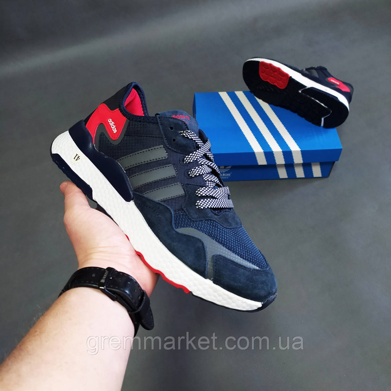 

Мужские кроссовки Adidas Nite Jogger синие 45 размер, Синий