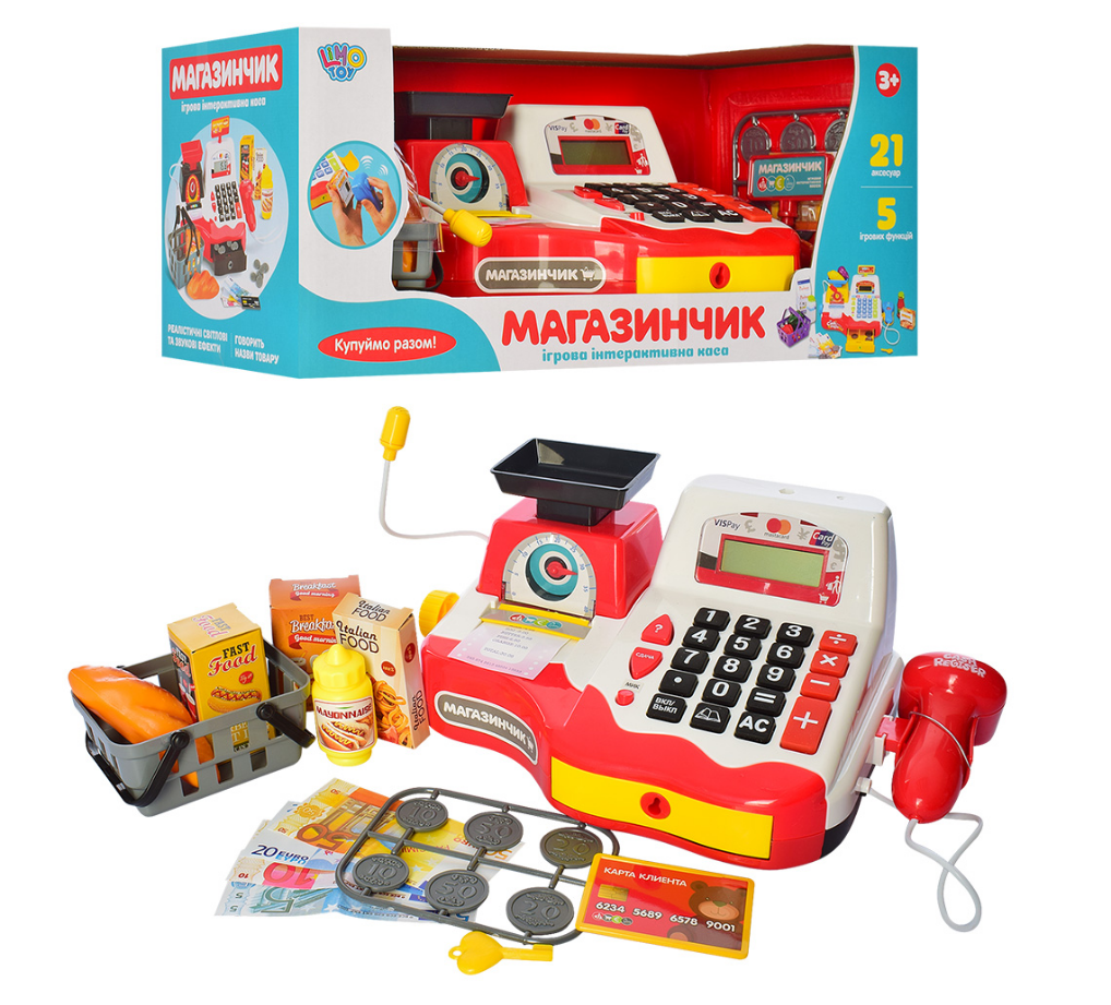 

Детский игровой кассовый аппарат Магазинчик Limo Toy 7162-1 RU микрофон, весы, калькулятор/сканер-30 см