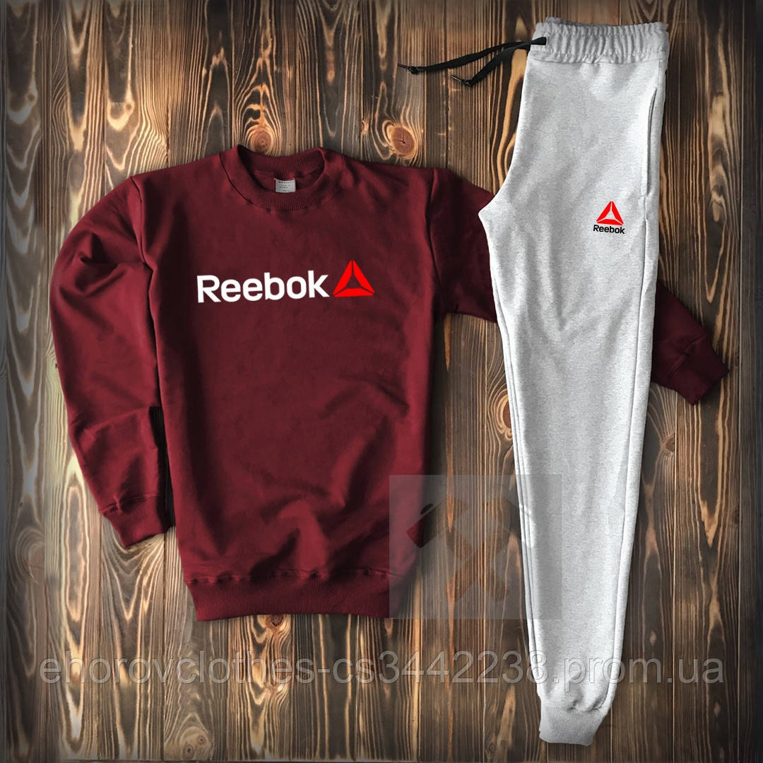 

Спортивный костюм мужской Reebok (рибок) осенний весенний бордовый с серым | демисезонный Свитшот + Штаны XL, Разные цвета