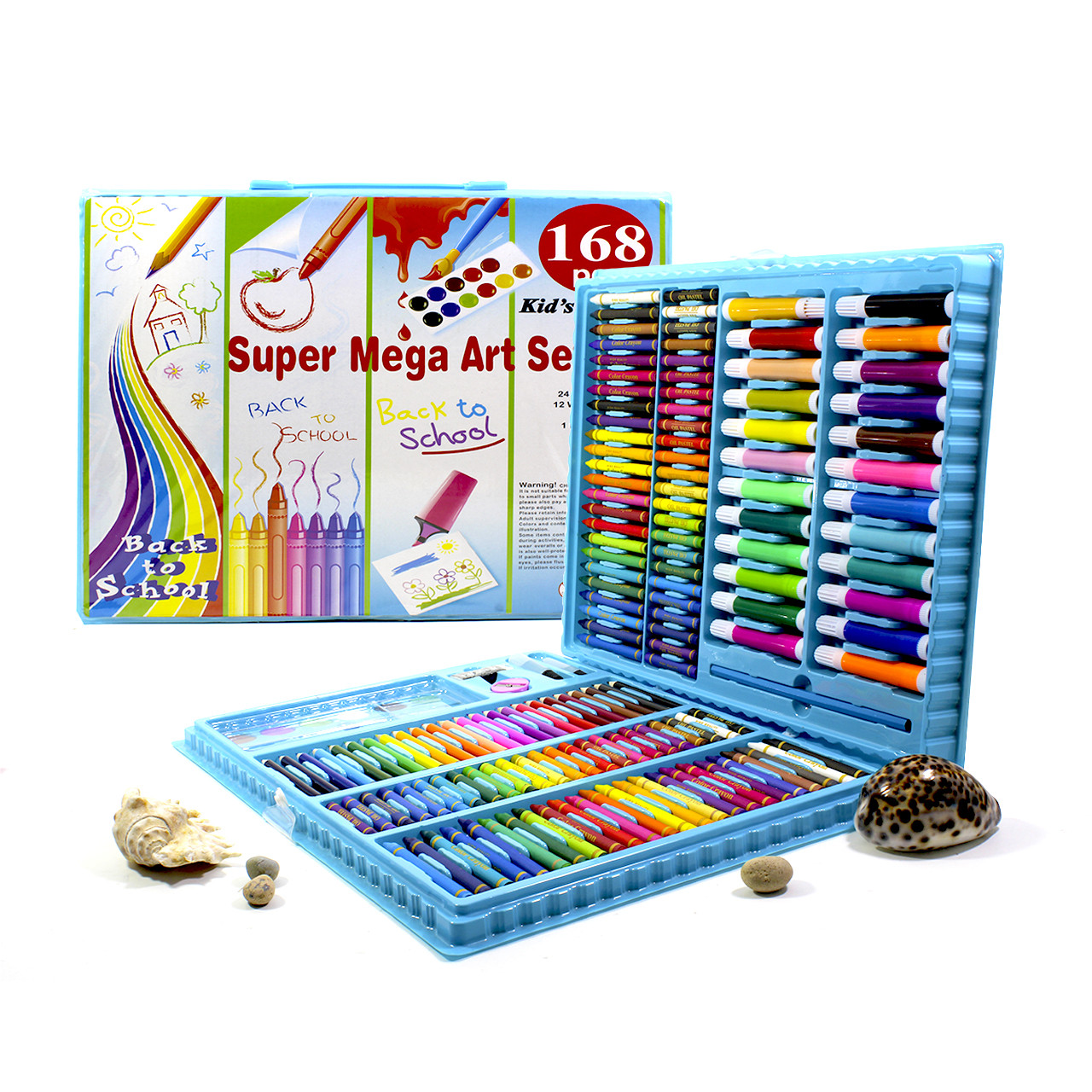 

̊ Набор для рисования Lesko Super Mega Art Set 168 предметов Blue Карандаши Краски Мелки Бумага Футляр