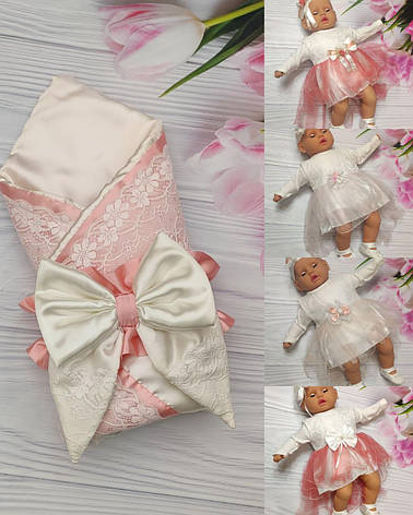 Комплект для новорожденного на выписку / крещение : конверт и набор одежды (платье)  - ВЕСНА / ЛЕТО, фото 2