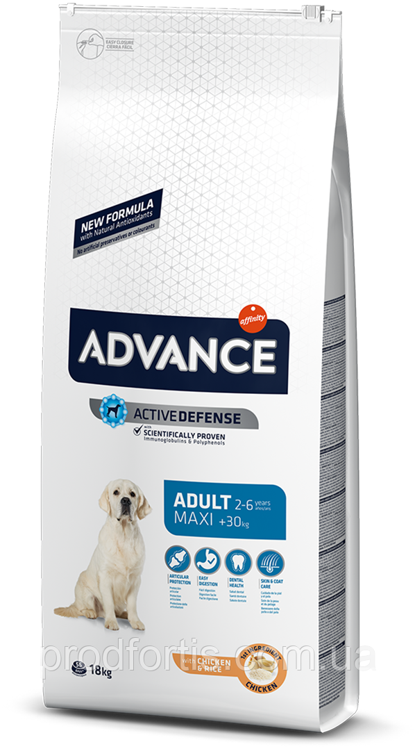 

Advance Dog Maxi Adult для взрослых собак крупных пород с курицей и рисом (18 кг)