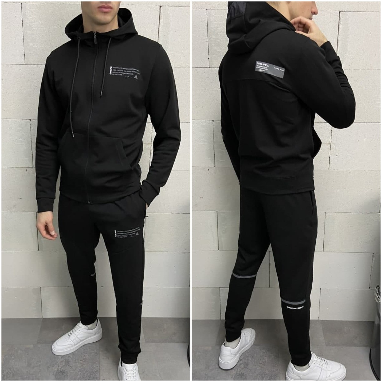 

Спортивный костюм мужской черный на манжетах с капюшоном Турция S M L XL весна - осень с надписью XL