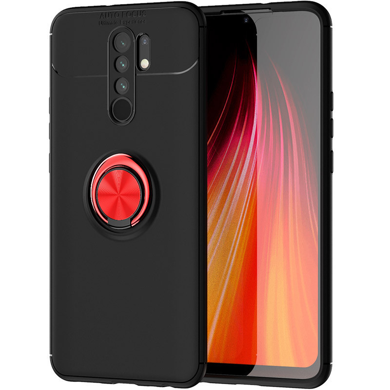 

TPU чехол Deen ColorRing под магнитный держатель (opp) для Xiaomi Redmi 9, Черный / красный