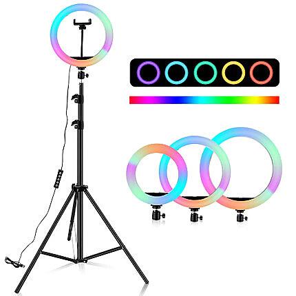 

Профессиональная кольцевая лампа MJ-33 RGB D=33 см, на 12 цветов света