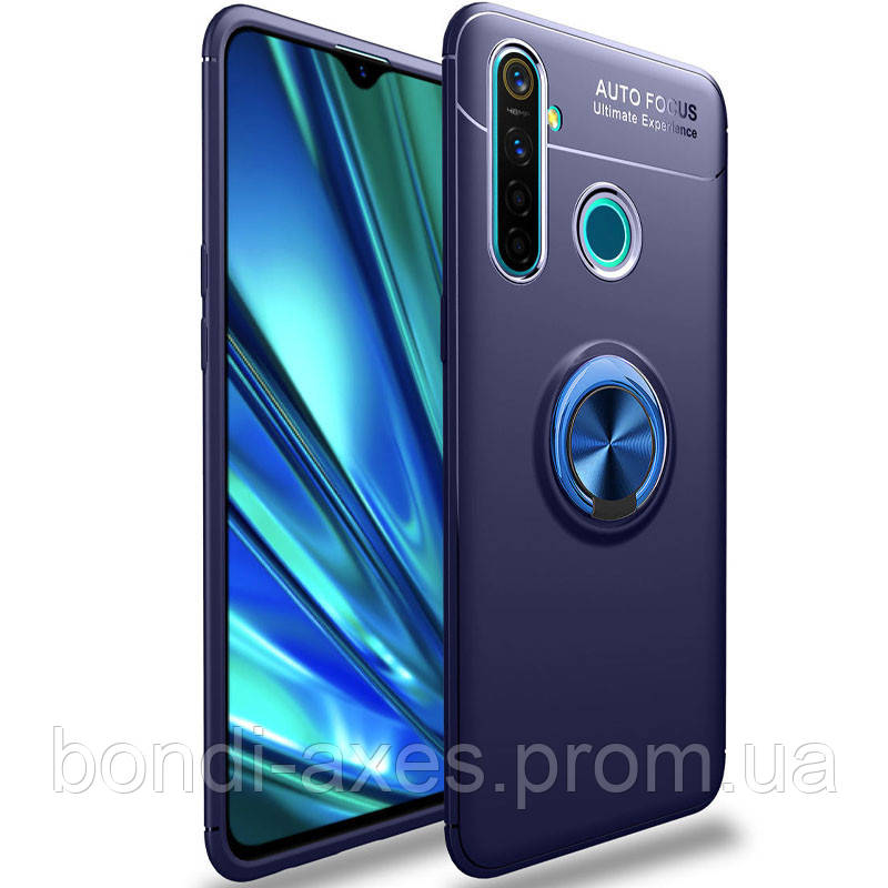 

TPU чехол Deen ColorRing под магнитный держатель (opp) для Realme 5 Pro, Синий / синий