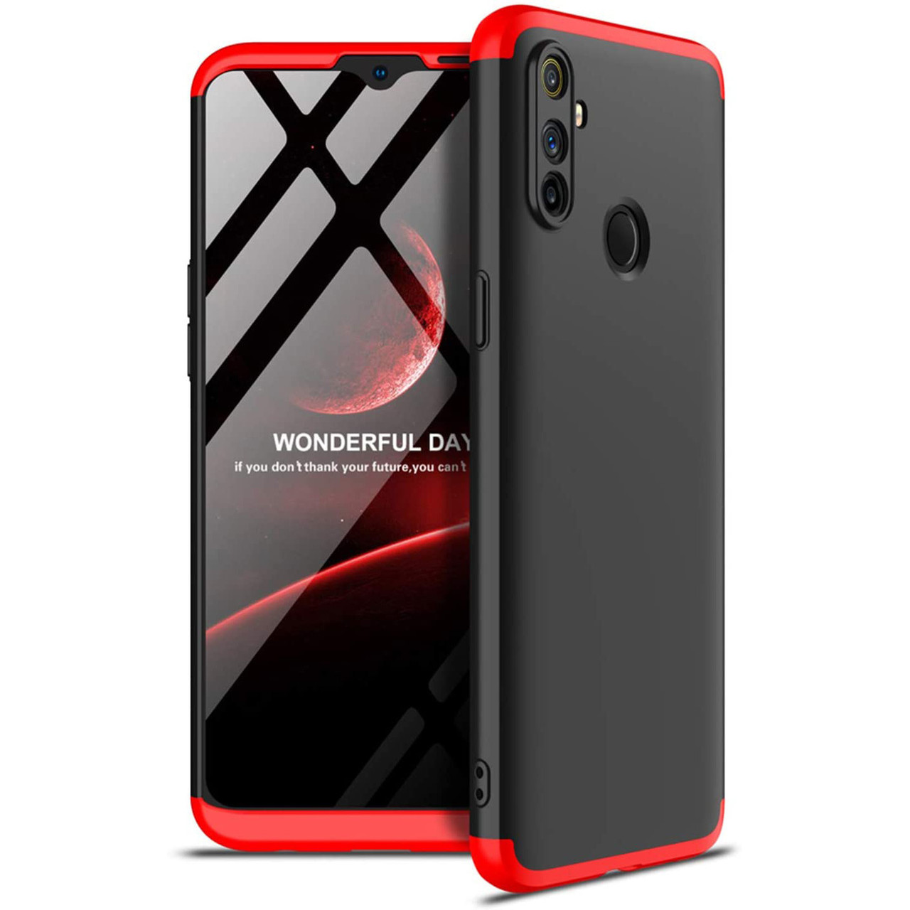 

Пластиковая накладка GKK LikGus 360 градусов (opp) для Realme C3, Черный / красный