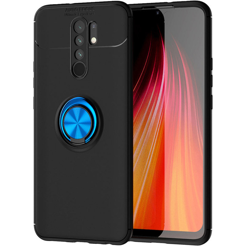 

TPU чехол Deen ColorRing под магнитный держатель (opp) для Xiaomi Redmi 9, Черный / синий